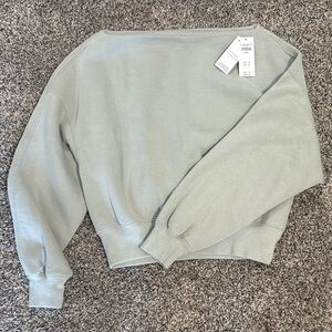 Abercrombie & Fitch Off-the-Shoulder Light Sage Sweater